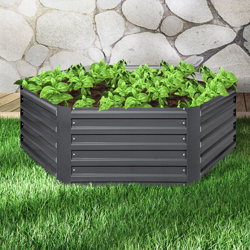 Lambu 2x Garden Bed Planter Raised Coated Steel Veggie Beds Hexagon 130x130x46