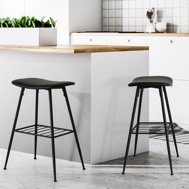 Levede 2x Bar Stools Kitchen Bar Pub Stool Counter Dining Chair PU Leather Black