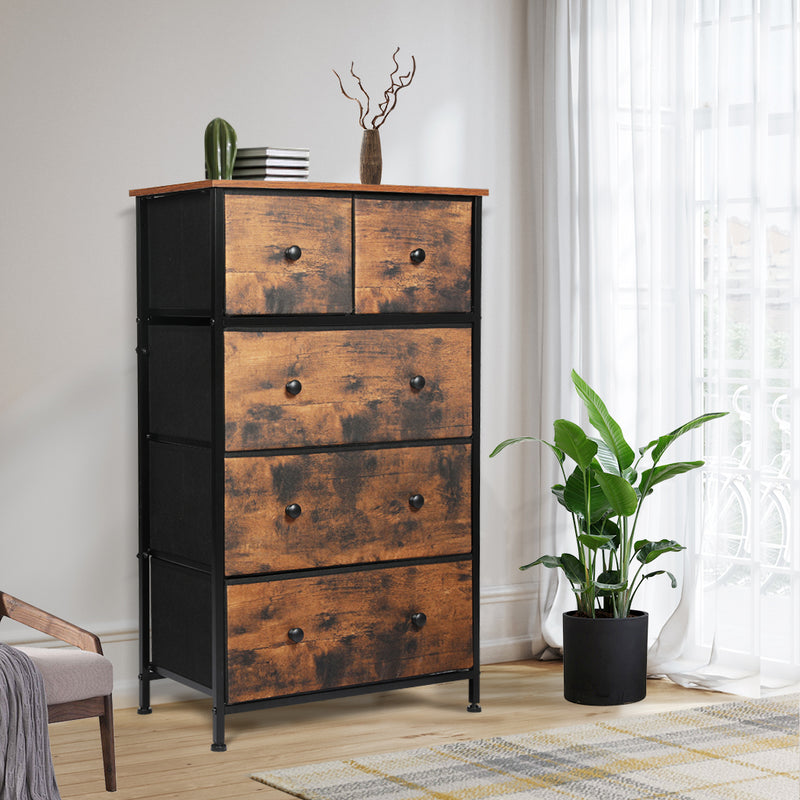 Levede Storage Cabinet Tower Chest of Drawers Dresser Tallboy Drawer Retro Brown