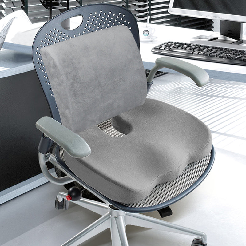 Seat Cushion Memory Foam Lumbar Back Support Orthoped Office Pain Relief Grey