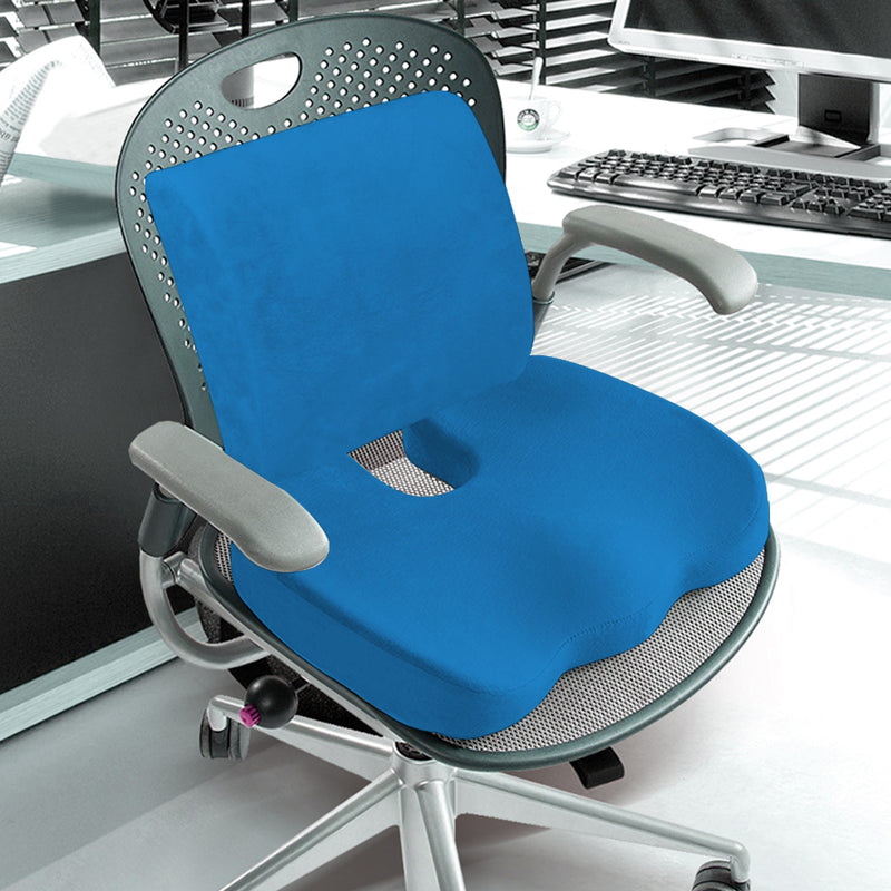 Seat Cushion Memory Foam Lumbar Back Support Orthoped Office Pain Relief Blue