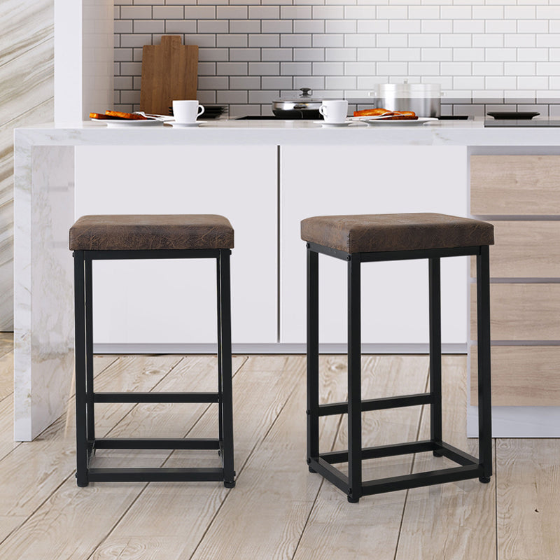 Levede Upholstered Bar Stools Backless Leather Metal Kitchen Counter Chairs x2