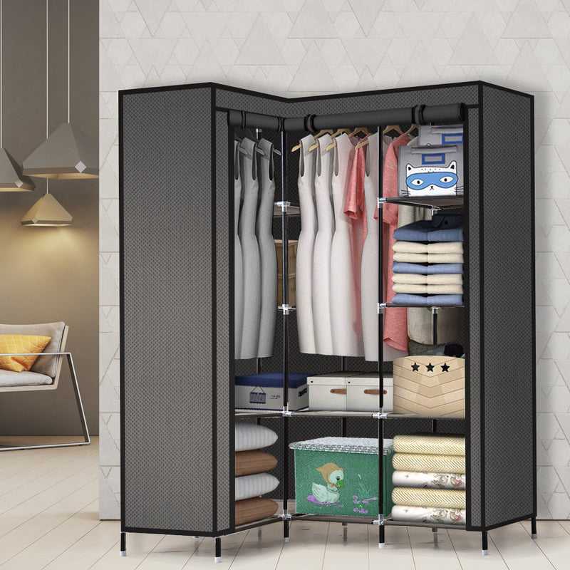 2x Levede Portable Corner Clothes Closet Wardrobe Storage Organiser Unit Shelf
