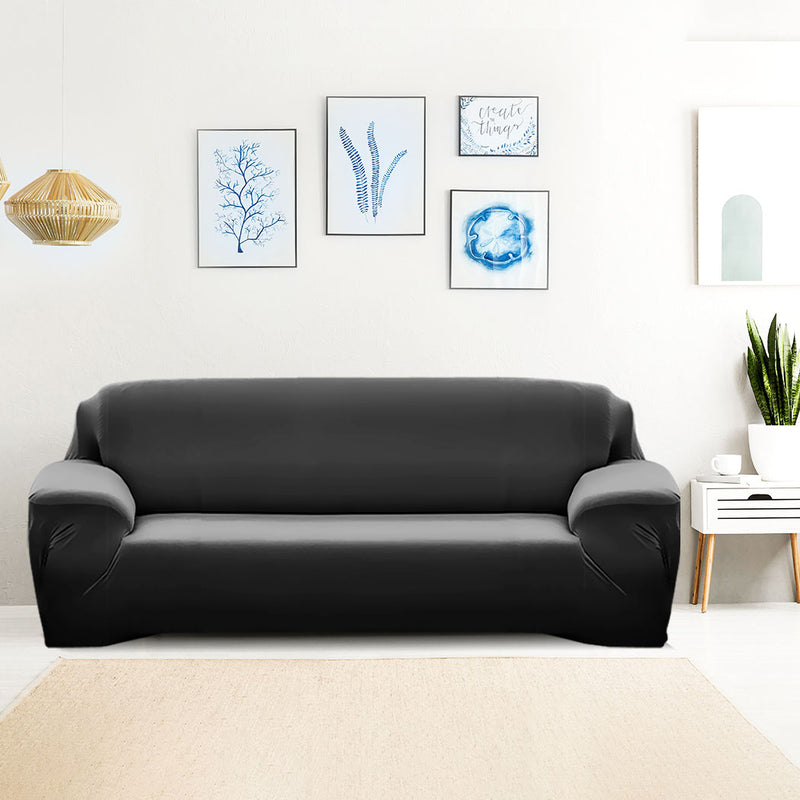 Easy Fit Stretch Couch Sofa Slipcovers Protectors Covers 3 Seater Black