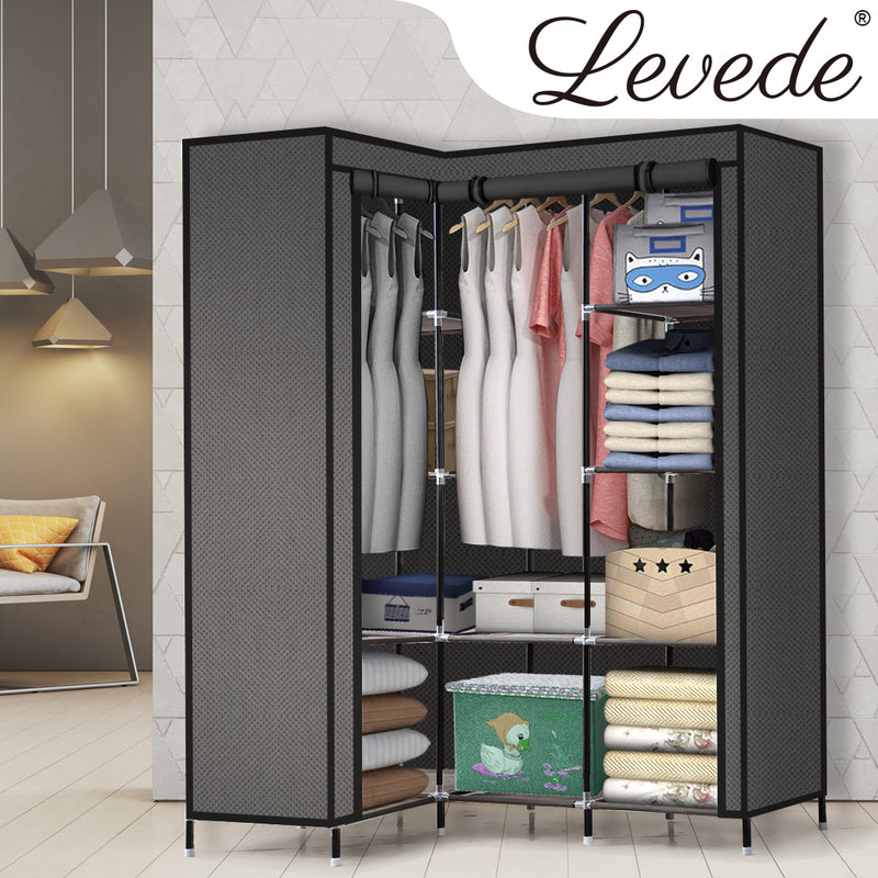 Levede Portable Corner Clothes Closet Wardrobe Storage Organiser Rack Unit Shelf