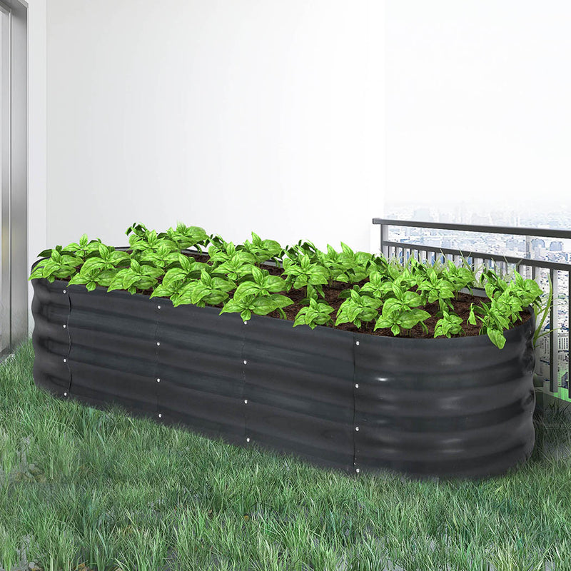 Lambu Garden Bed Planter Raised Coated Steel Vegetable Beds Oval 240x80x42cm