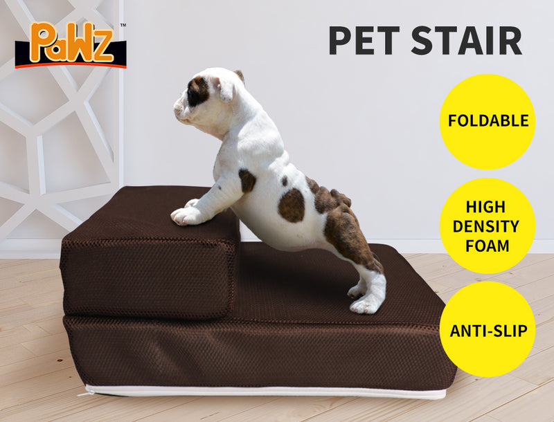 PaWz Pet Stairs Steps Ramp Portable Foldable Climbing Staircase Soft  Dog Brown